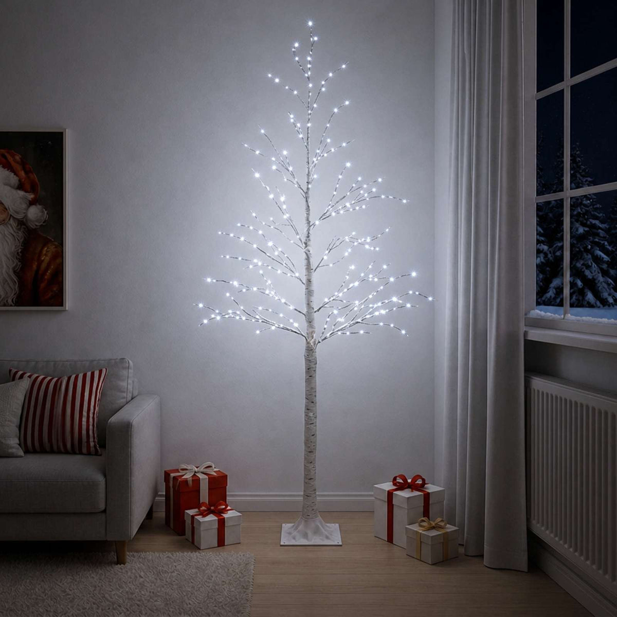 Nyírfa karácsonyfa Fehér 25 x 25 x 240 cm Műanyag 493 LED