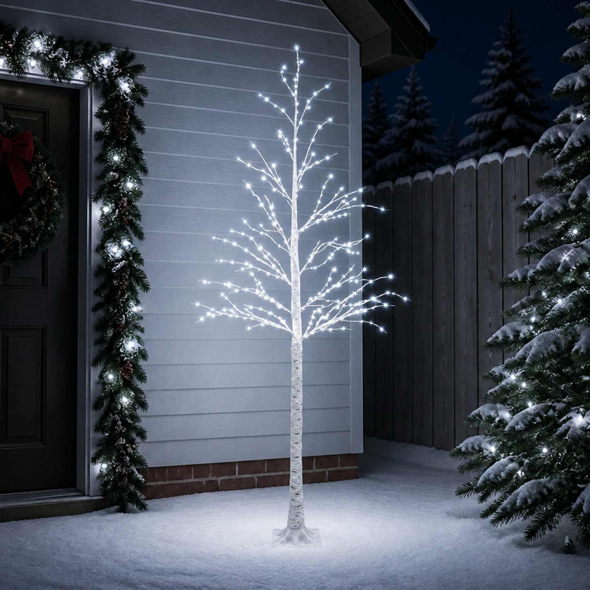 Nyírfa karácsonyfa Fehér 25 x 25 x 240 cm Műanyag 493 LED 3