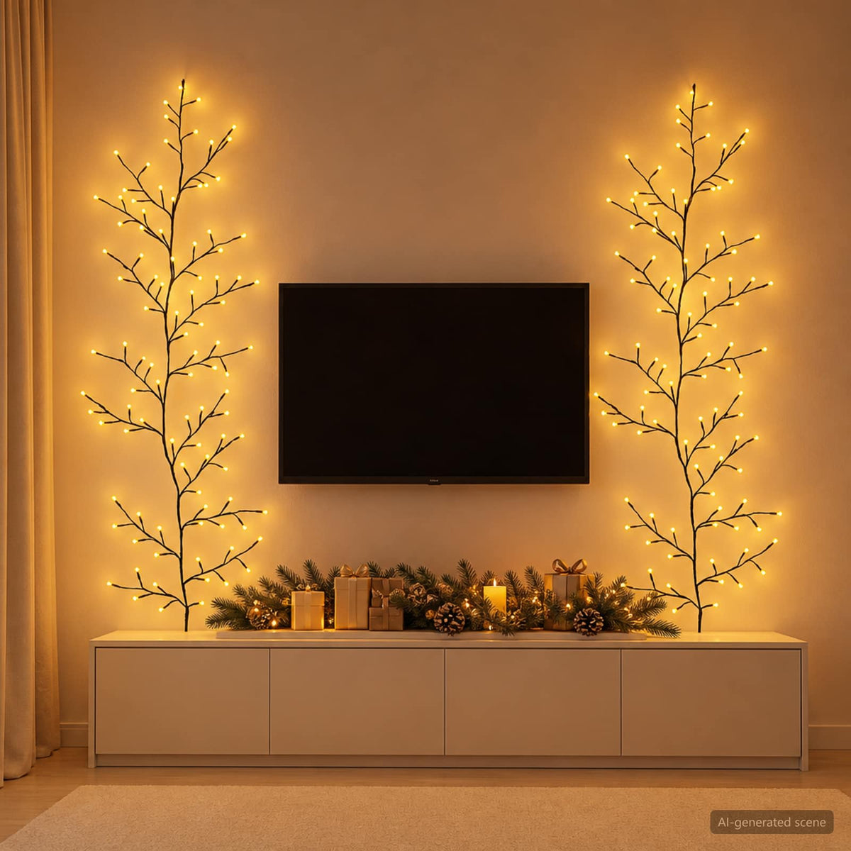 LED-es fűzfa inda karácsonyi dekoráció 2 db Fekete 180 cm Acél 3