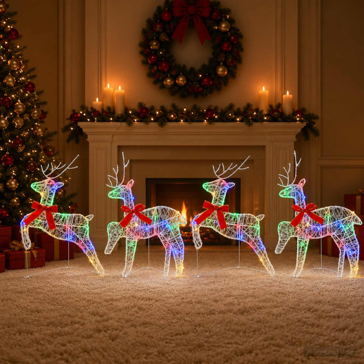 Karácsonyi rénszarvas 4 db 80 LED Többszínű 43 x 19 x 65 cm