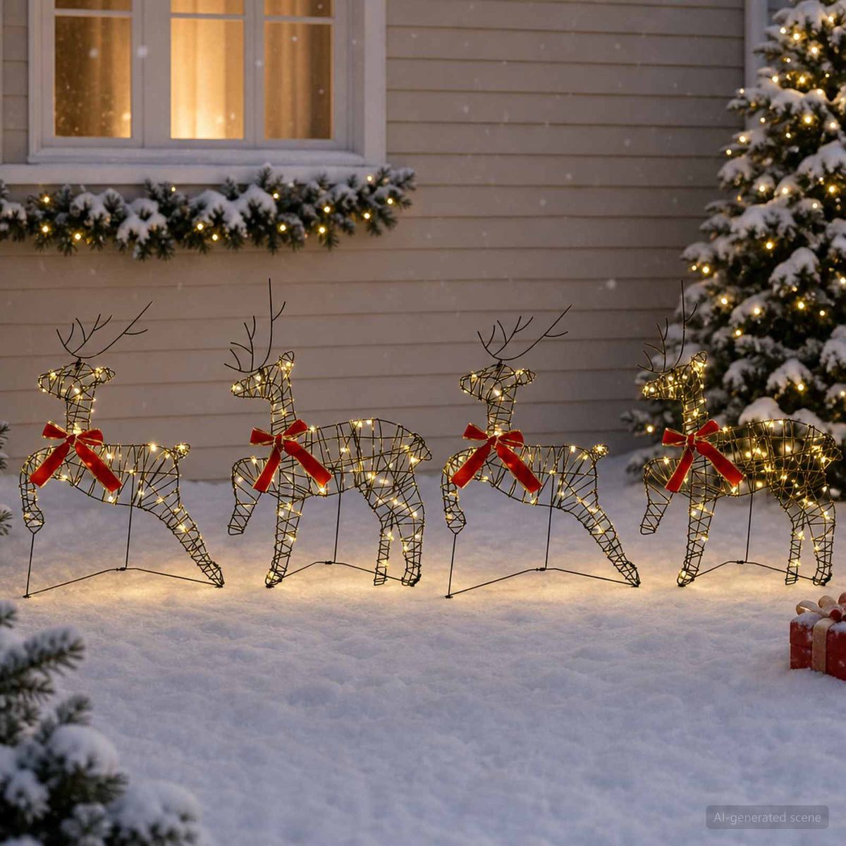 Karácsonyi rénszarvas 4 db 80 LED Meleg fehér 43 x 19 x 65 cm