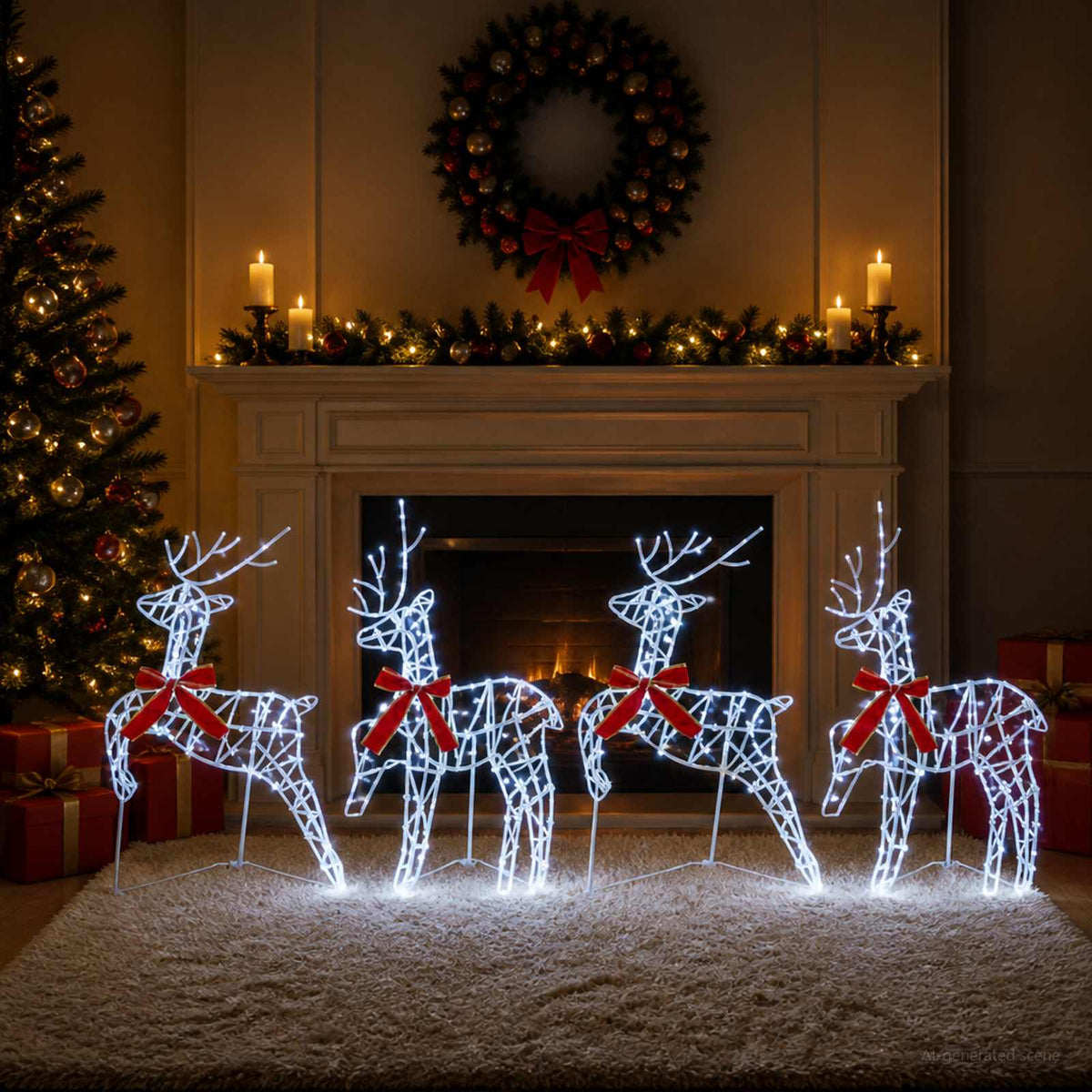 Karácsonyi rénszarvas 4 db 180 LED Hideg fehér 43 x 19 x 65 cm