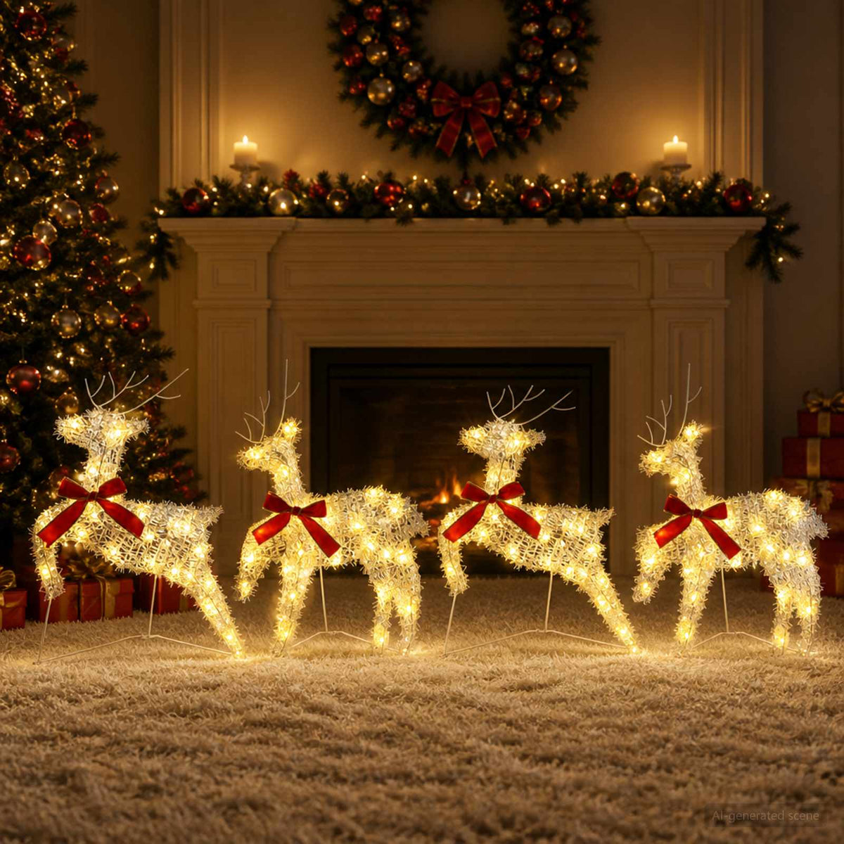 Karácsonyi rénszarvas 4 db 80 LED Meleg fehér 43 x 19 x 65 cm