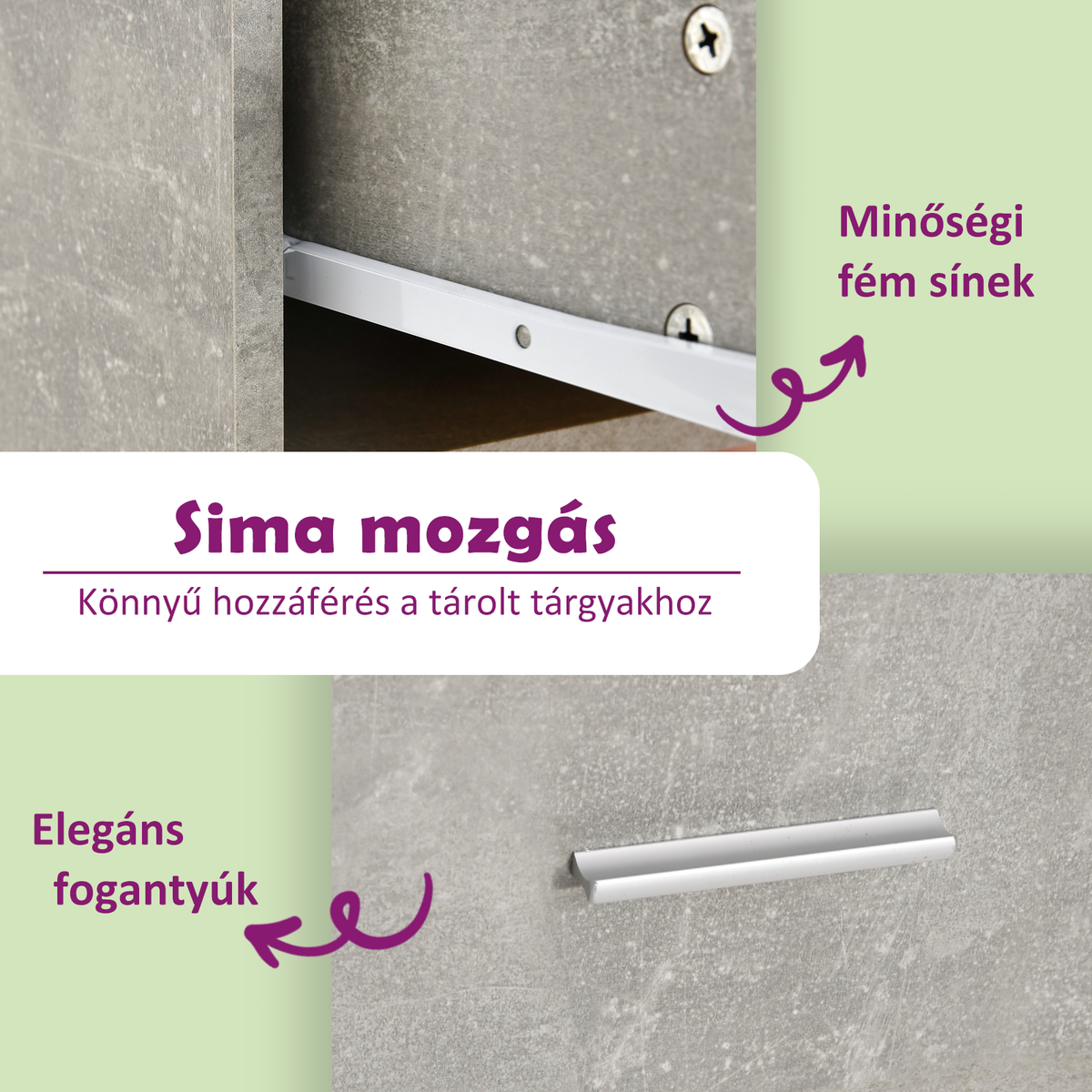 Betonszürke szerelt fa fiókos alsószekrény 60 x 46 x 81,5 cm 11